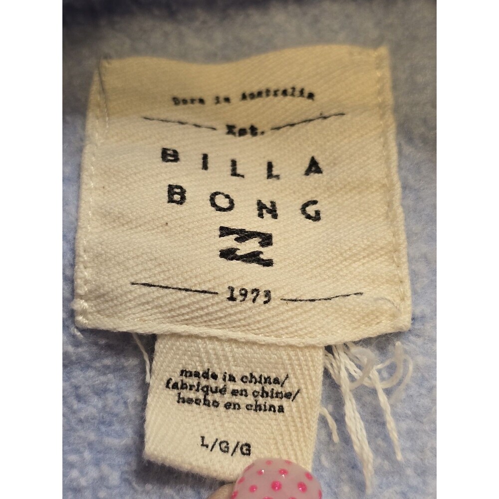 Billabong "Stoked" Cropped Sweatshirt Women's Large Blue Pink Hey Gday Crewneck - Picture 4 of 7